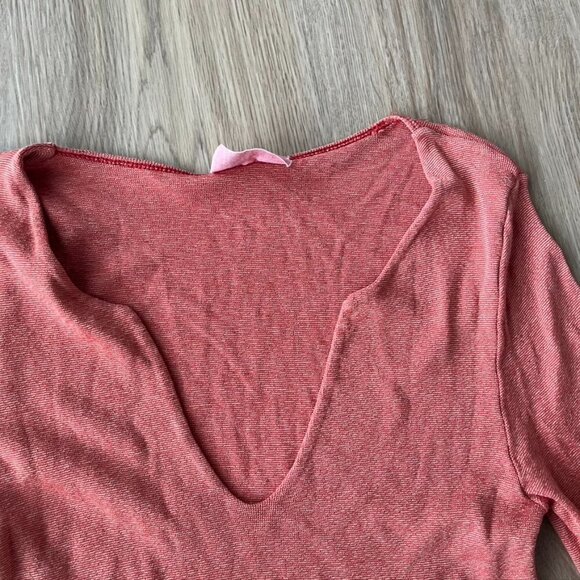 Michael Stars One Size v neck top shimmer orange Coral long sleeve blouse shirt - Picture 6 of 8